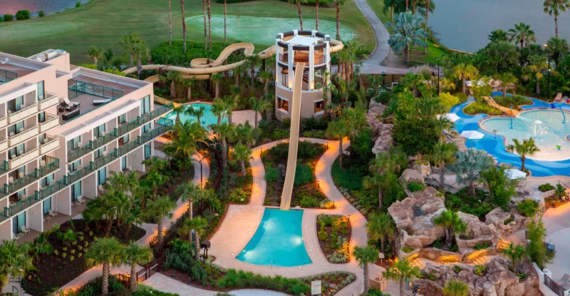 slide and pool at Orlando World Center Marriott Resort