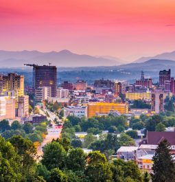 The beautiful town of Asheville, NC is nestled at the foot of the Blue Ridge Mountains.