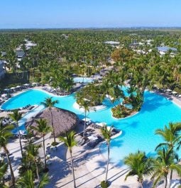 aerial view of resort pool in the dominican republic