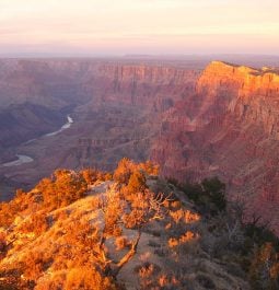 view of grand canyon lit up by sun