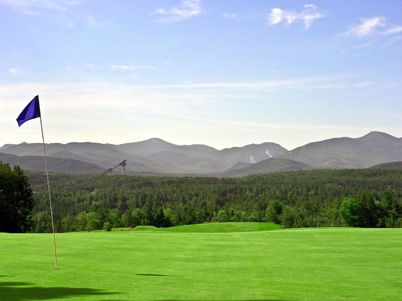 A view of the 18th Green Mountain Course at Crowne Plaza Lake Placid Resort