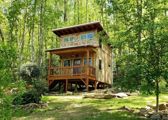 double-storey cabin in the woods
