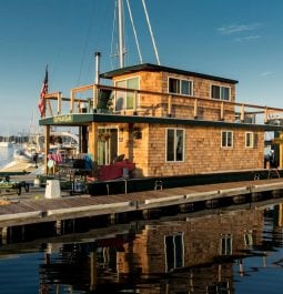 Exterior of houseboat on the water