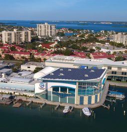 Aerial view of exterior of the newly renovated Clearwater Marine Aquarium in Florida