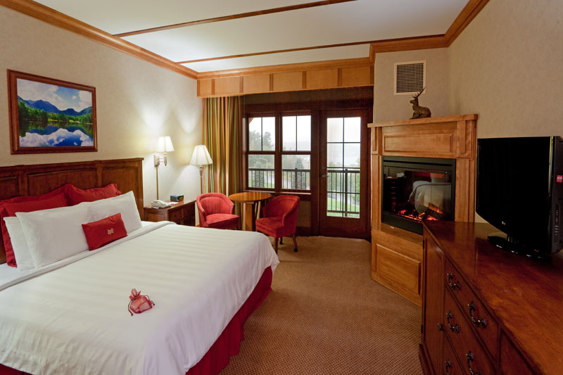 The Crowne Plaza Lake Placid's Deluxe King Lake View Room Adirondack Wing