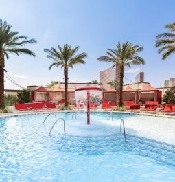 A view of the pool cabana at Resorts World Las Vegas