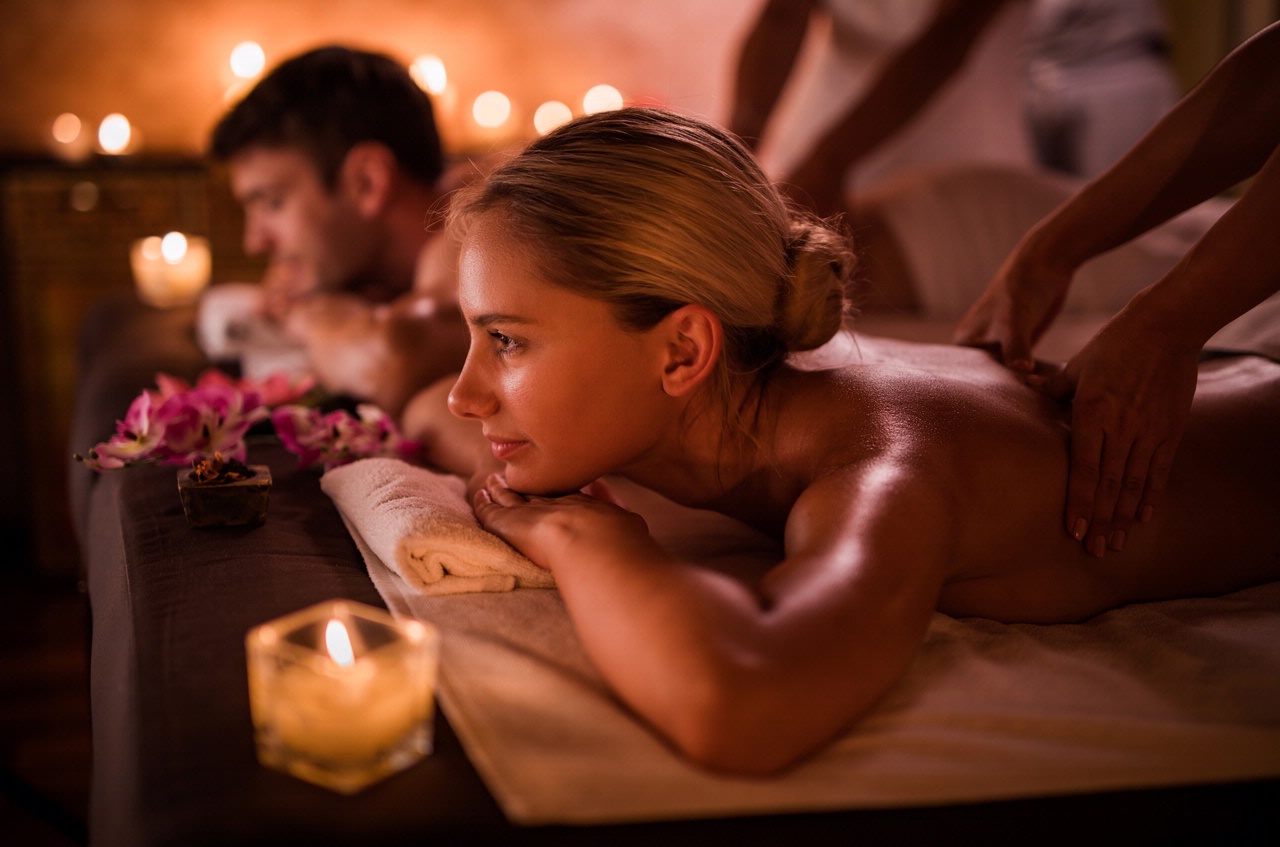 Couple getting massages at the spa