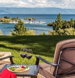A lake view from the patio of a room at a Flathead Lake, Montana, bed and breakfast