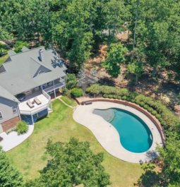 Lakehouse overview with oval pool