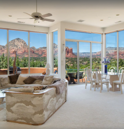 living room with panoramic red rock views