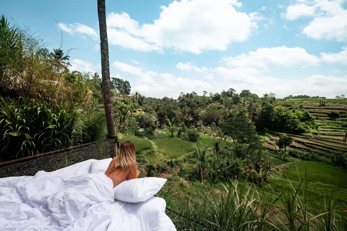 Gazing out at a lush Bali view