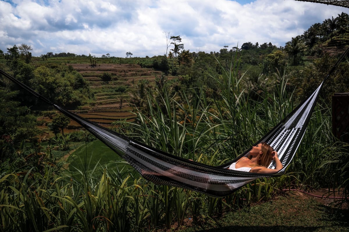 lounging in a hammock with gorgeous views