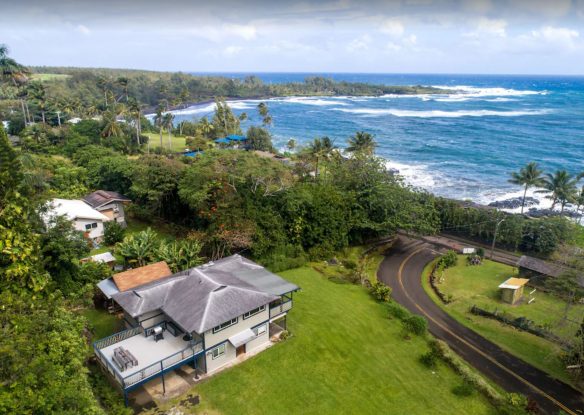 Aerial view of home in Hana and the ocean