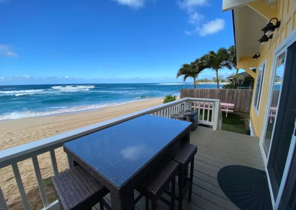 beachfront deck with seating