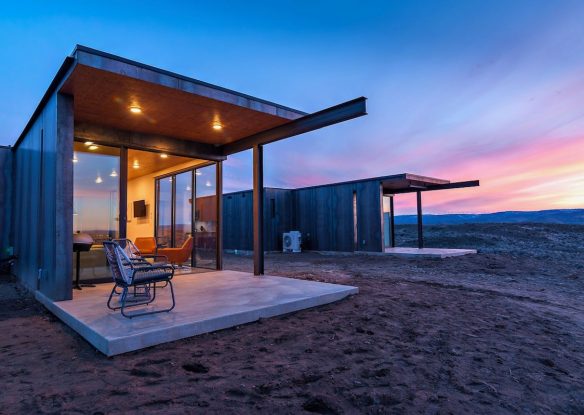 tiny house with a sunset backdrop