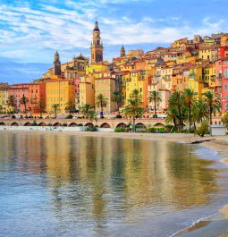 Colorful medieval town Menton on Riviera, Mediterranean sea, Franc