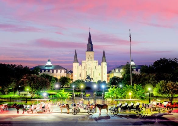 New Orleans night scene with carriages