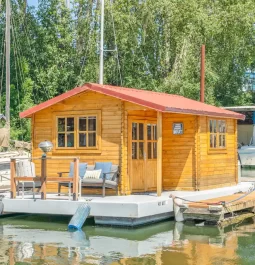 Front of houseboat on water