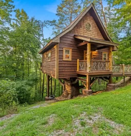 exterior of treehouse cabin