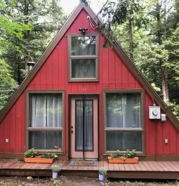 Red A-frame rental house