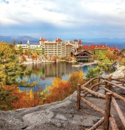 aerial view of Mohonk Mountain House in fall