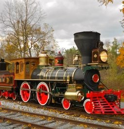 Old steam train and the fall foliage