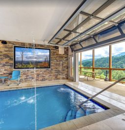 indoor pool with stunning mountain view