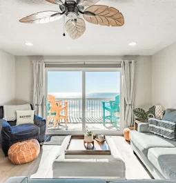 living room in a beachfront condo