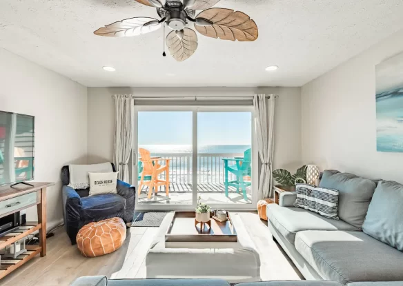 living room in a beachfront condo