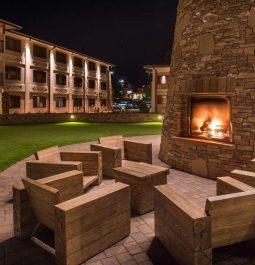 Hotel outside seating with fireplace