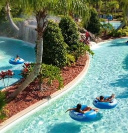 lazy river with kids tubing
