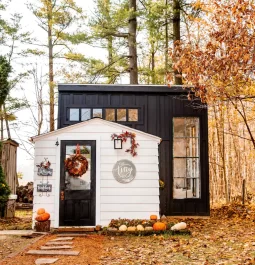 Tiny house decorated for fall