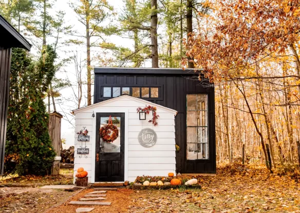 Tiny house decorated for fall