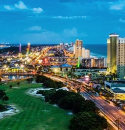 Panama City Beach, Florida, view of Front Beach Road at night during blue hour