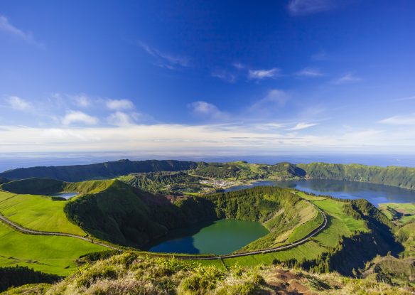 stunning view of crater lakes and ocean