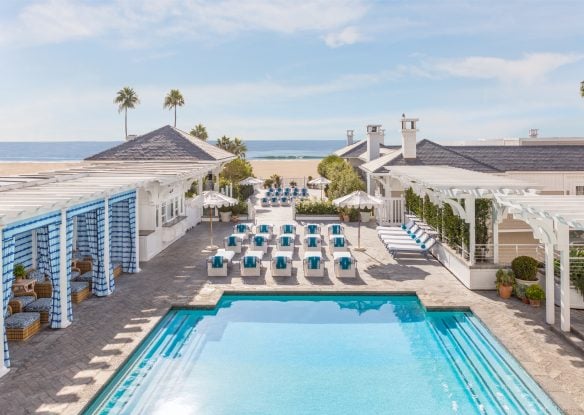 Hotel pool and a terrace overlooking the ocean beach