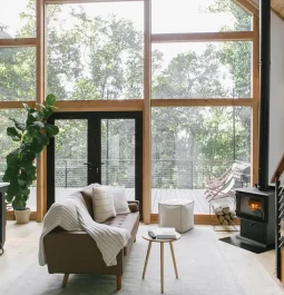 open living room with large windows